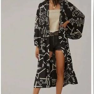 Anthropologie maxi length linen black and white blend komono duster O/S womens.